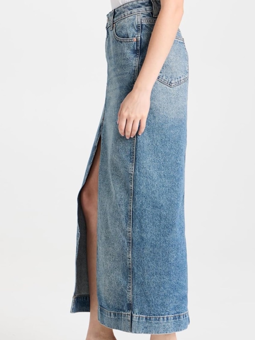 DL1961 ASRA Denim Skirt Low Rise Maxi Skirt Front Slit Full length Size 24 - Picture 4 of 9